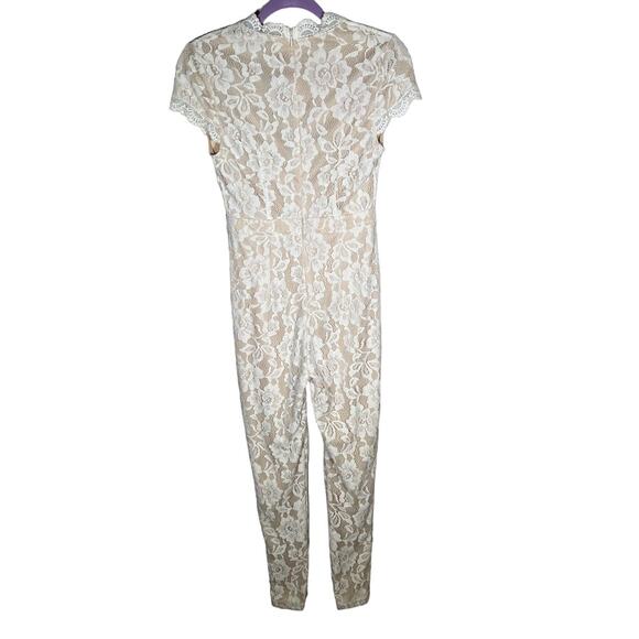 Lexi Drew Women's Short Sleeve Deep V Neck White Lace Jumpsuit Small - Picture 4 of 7